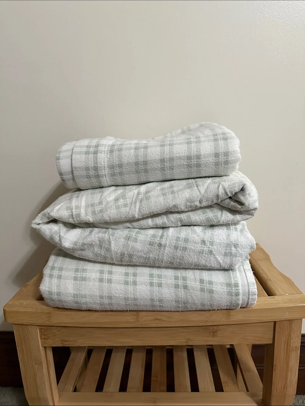 Laura Ashley Pale Green and White Plaid Cotton Bedding